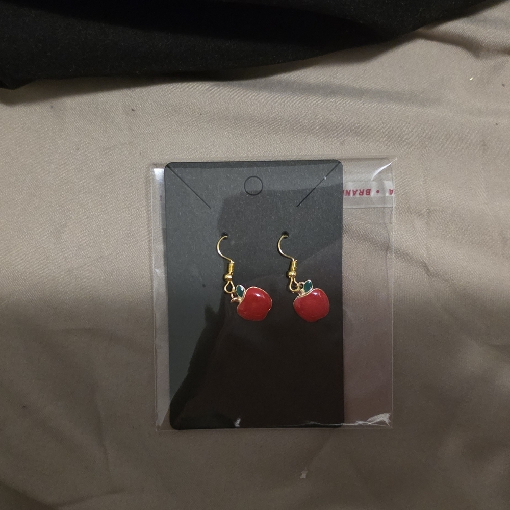 2 For $20- Gold-Tone Red Apple Dangle Earrings - Cute Fruit Charm